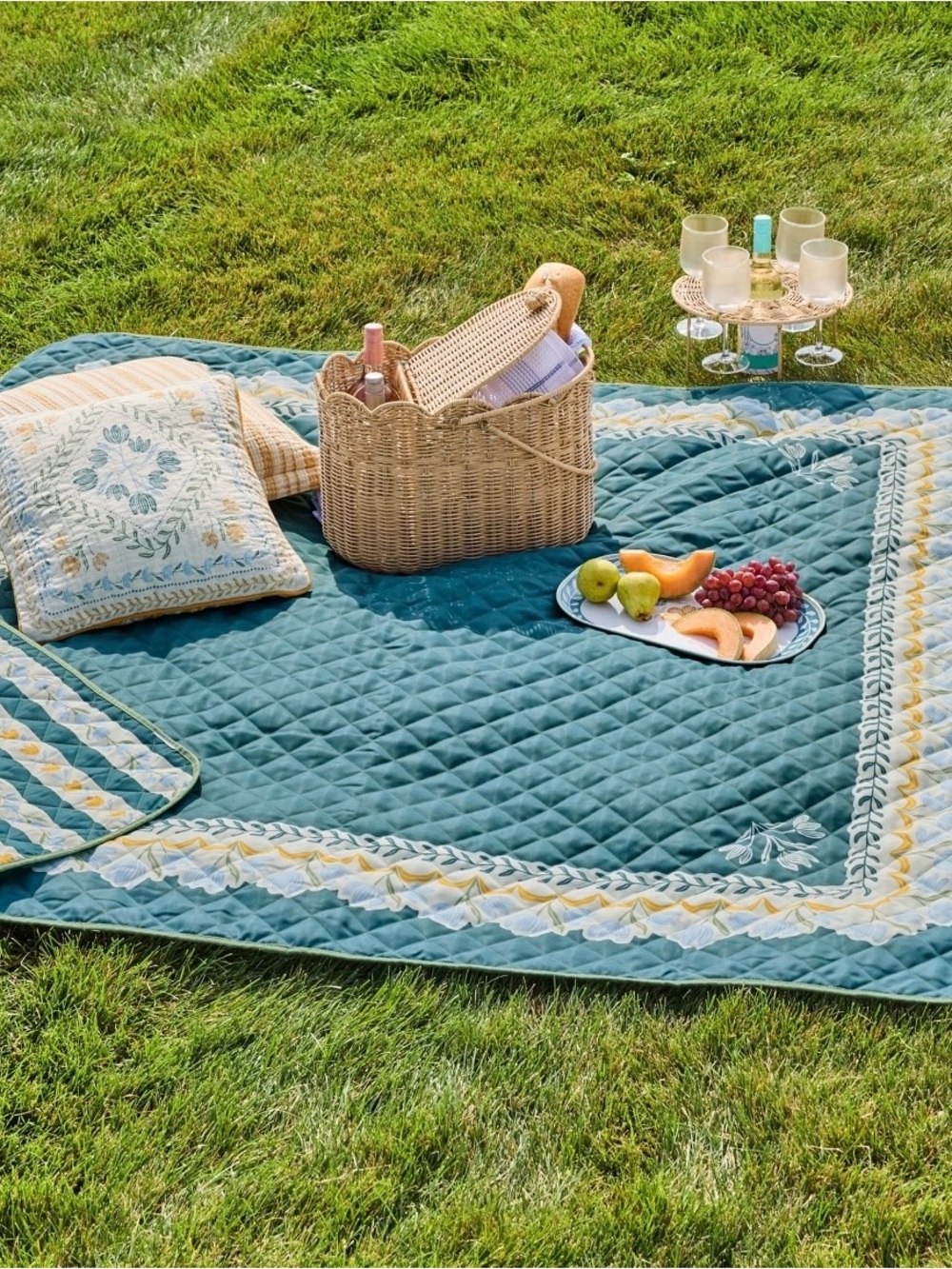 Sylvia Reversible Floral Outdoor Blanket Teal Stone 72 x 72